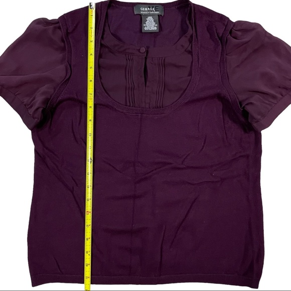4/$32 George size medium deep burgundy/maroon sheer short puffy sleeve top - Picture 7 of 8